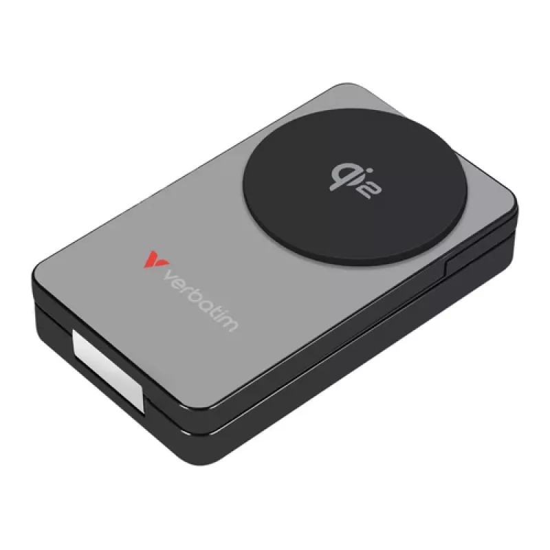 Verbatim Charge 'n' Go Qi2 Power Bank 10000 mAh, supporto magnetico, grigio