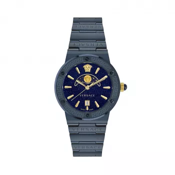 Versace V-Circle Orologio uomo VE7G00423 38mm Swiss Quartz acciaio inox pelle nero