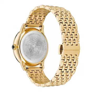 VERSACE V-Circle orologio al quarzo svizzero unisex 38mm acciaio inossidabile quadrante nero cinturino in pelle VE6F00623