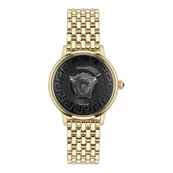 VERSACE V-Circle unisex orologio al quarzo svizzero VE6F00523 38mm quadrante nero cinturino in pelle