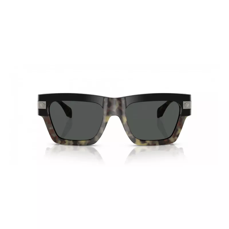 VERSACE VE4464-545687 occhiali da sole uomo rettangolari, montatura grigio trasparente, lenti grigio scuro, 52 mm