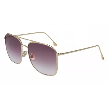 Victoria Beckham VB202S-712 Occhiali da sole oversize squadrati da donna, montatura in metallo dorato, lenti marroni sfumate, 59 mm