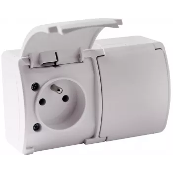 VIPLAST KOALA 162-01 presa doppia con contatto di terra e coperchio a ribalta, Type E 16A 250V, IP44 bianco