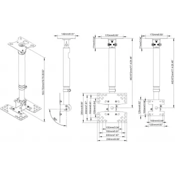 VISION Supporto a soffitto per display - adatto per display da 32 a 50 pollici con VESA fino a 200 x 200 - distanza dal soffitto al centro dello schermo da 430 a 730 mm - regolazione dell'inclinazione