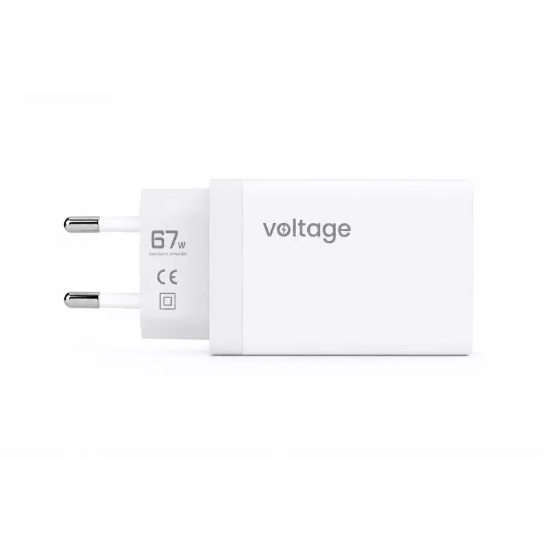 Voltage GaN 67W caricabatterie da parete, 2x USB-C e 1x USB-A, PD 3.0, QC 3.0, PPS, spina EU, bianco