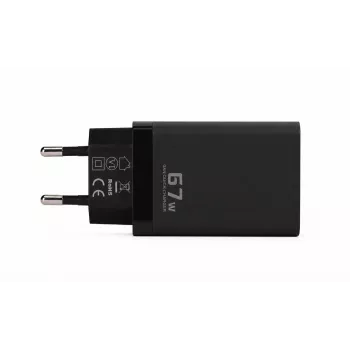 Voltage caricabatterie GaN 67W da parete, PD 3.0 / QC 3.0, 2x USB-C e 1x USB-A, spina EU, nero