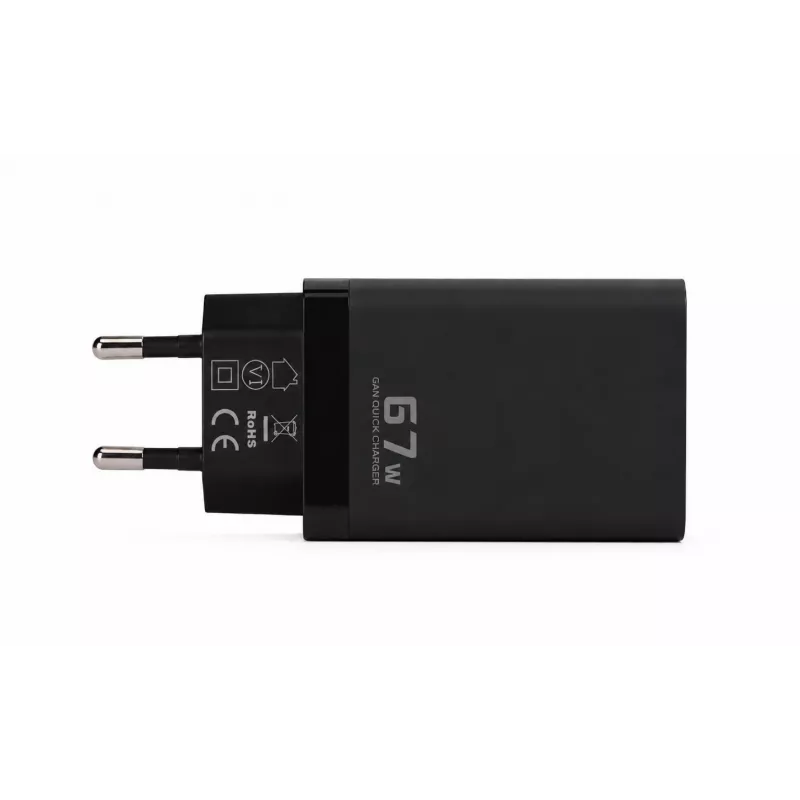 Voltage caricabatterie GaN 67W da parete, PD 3.0 / QC 3.0, 2x USB-C e 1x USB-A, spina EU, nero