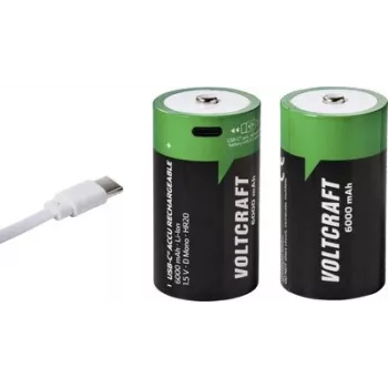 VOLTCRAFT Mono (D) Batteria ricaricabile Li-Ion 6000 mAh 1,5 V, confezione da 2 con funzione di ricarica USB-C (VC-17275580)