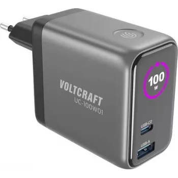 VOLTCRAFT UC-100W01 Caricabatterie da parete GaN USB 100W USB-C PD + USB-A nero VC-17776055