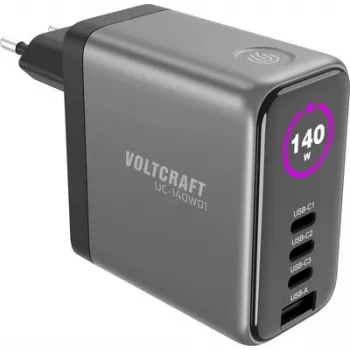 VOLTCRAFT UC-140W01 caricabatterie da parete GaN USB-C PD 140W con 3x USB-C e 1x USB-A, nero VC-17776050