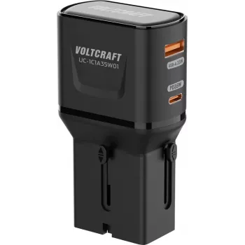 VOLTCRAFT UC-1C1A35W01 caricabatterie da viaggio 35W USB-C PD e USB-A Quick Charge, nero, con adattatori EU/UK/US VC-17792720