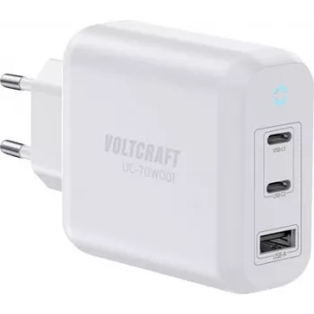 VOLTCRAFT UC-70W001 caricabatterie da parete GaN USB 70W 2x USB-C PD 3.2 + 1x USB-A ricarica rapida bianco VC-18791125