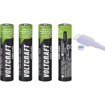 Batterie ricaricabili Li-Ion AAA VOLTCRAFT VC-AAA400USB ricaricabili via USB-C 400 mAh 1,5 V - confezione da 4