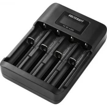 VOLTCRAFT VC-BC-4200 Caricatore universale per celle rotonde per batterie ricaricabili NiMH e Li-Ion, 4 vani di ricarica indipendenti, display LCD, supporta AA, AAA, AAAA, 10440, 14500, 16340, 17500, 17670, 18350, 18490, 18650 VC-17665935