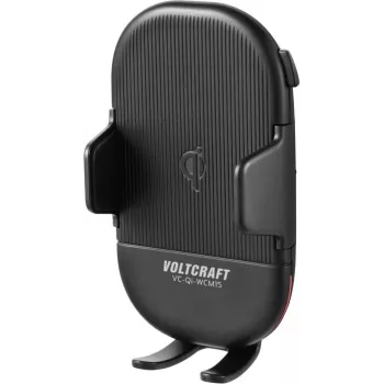 VOLTCRAFT VC-Qi-WCM15 supporto auto a ventola Qi wireless per cellulare, ricarica rapida 15W, 55-89mm, bloccaggio automatico, nero