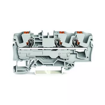 WAGO 2206-1301 morsetto passante a 3 conduttori con pulsante di azionamento, 6 mm², grigio