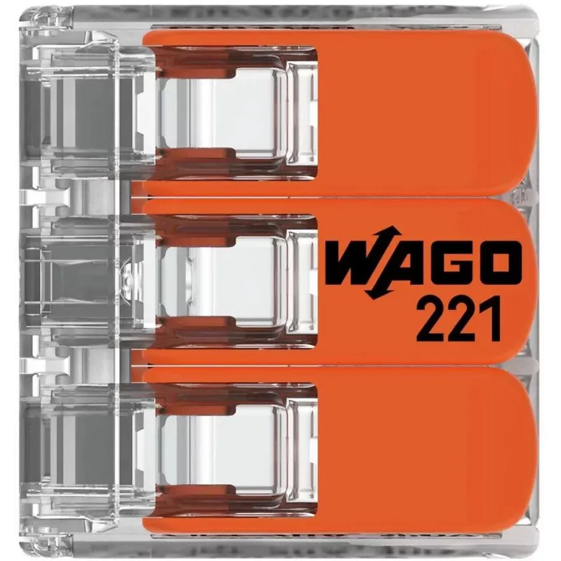 WAGO 221-413 COMPACT Morsetto di collegamento, 3 conduttori, 0,2–4 mm², trasparente, confezione da 50
