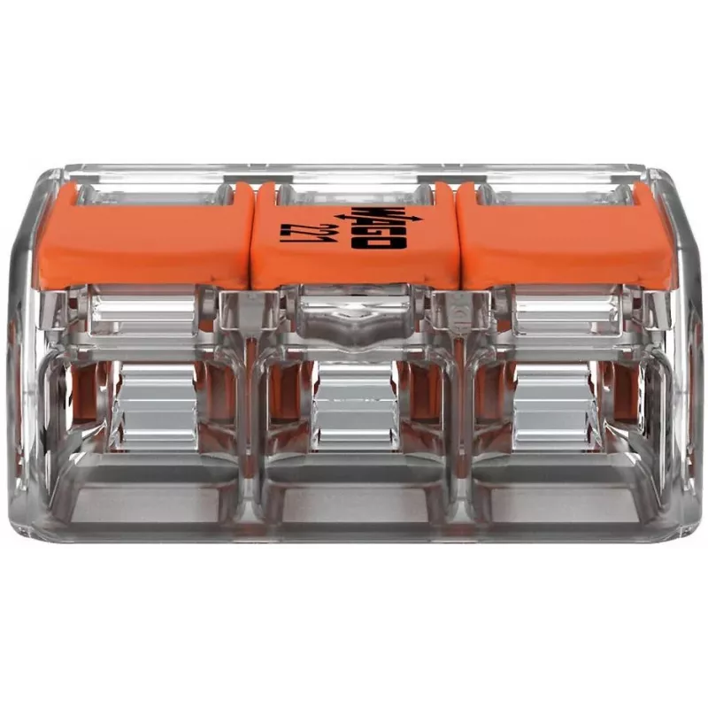 WAGO 221-413 COMPACT Morsetto di collegamento, 3 conduttori, 0,2–4 mm², trasparente, confezione da 50