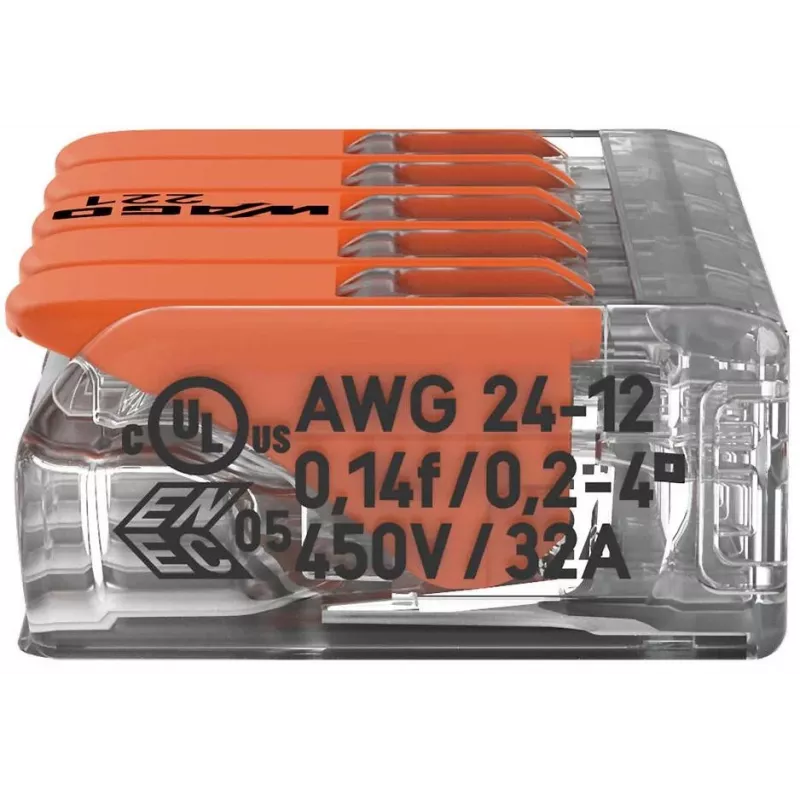 WAGO 221-415 COMPACT Morsetto di collegamento per 5 conduttori, 0,2-4 mm², confezione da 25