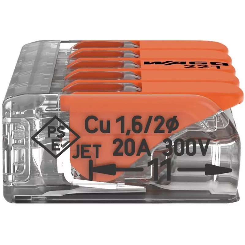 WAGO 221-415 COMPACT Morsetto di collegamento per 5 conduttori, 0,2-4 mm², confezione da 25