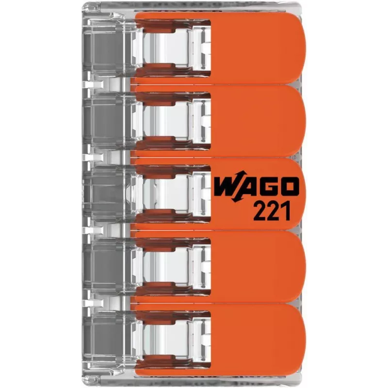 WAGO 221-415 COMPACT Morsetto di collegamento per 5 conduttori, 0,2-4 mm², confezione da 25