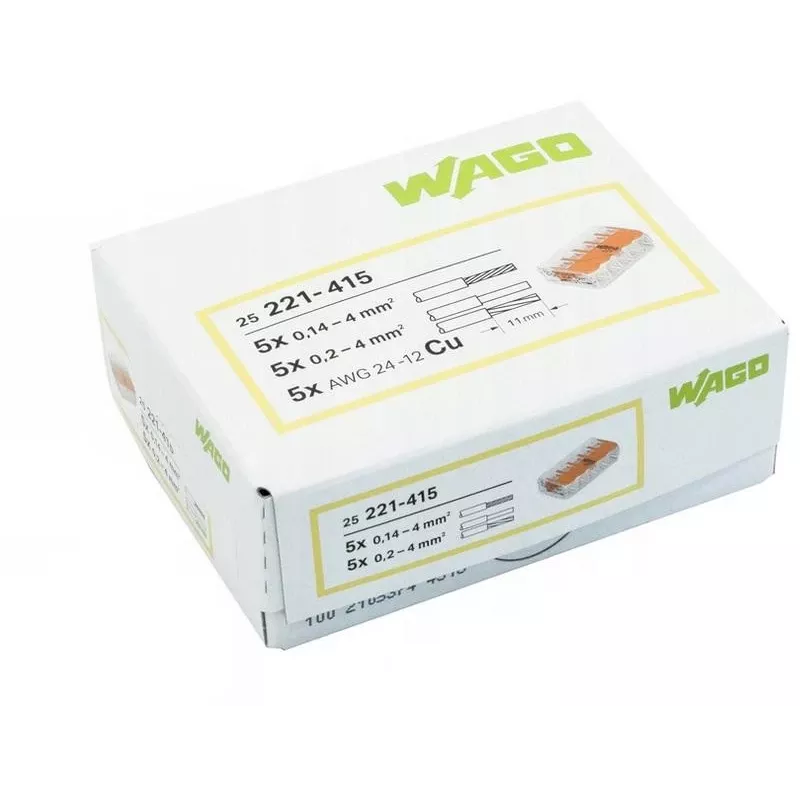WAGO 221-415 COMPACT Morsetto di collegamento per 5 conduttori, 0,2-4 mm², confezione da 25