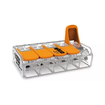 WAGO 221-615 connettore a leva 5 conduttori, morsetto di collegamento compatto, 450 V, 32 A, trasparente/arancione