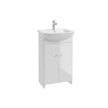 Set lavabo sospeso da bagno 50 cm con lavabo in ceramica, miscelatore cromato e sifone, bianco lucido