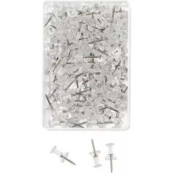 WEDO puntine da disegno, trasparenti, 100 pezzi, spessore punta 12 mm, diametro testa 10 mm, in scatola di plastica trasparente (54 249)