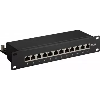 Wentronic Goobay 93796 Patch panel Cat6a schermato a 12 porte, montaggio rack 1U 19 pollici, nero