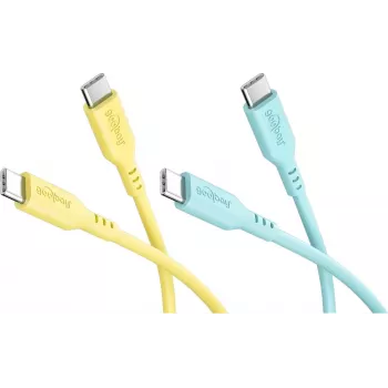 WENTRONIC Goobay Tropic Glow Set 2 cavi USB-C in silicone, 1,5 m, giallo, turchese (81275)