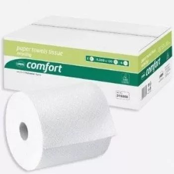WEPA Comfort rotolo asciugamani, 2 veli, bianco brillante, goffratura a righe, colla anima blu, 205 mm larghezza, 150 m lunghezza, 6 rotoli (316800)