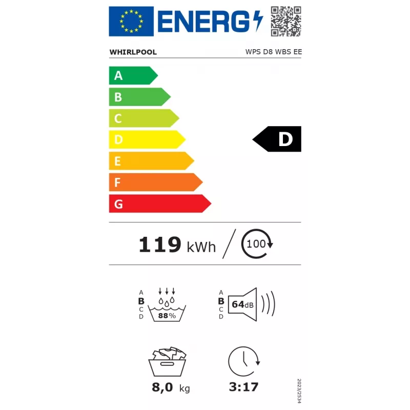 Whirlpool WPS D8 WBS EE Asciugatrice a pompa di calore 8 kg a carica frontale bianca