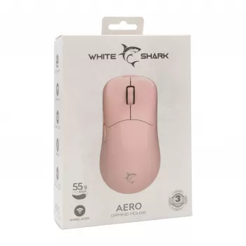 White Shark AERO PINK mouse da gaming senza fili (rosa, 10000 DPI, 2,4 GHz/USB-C)