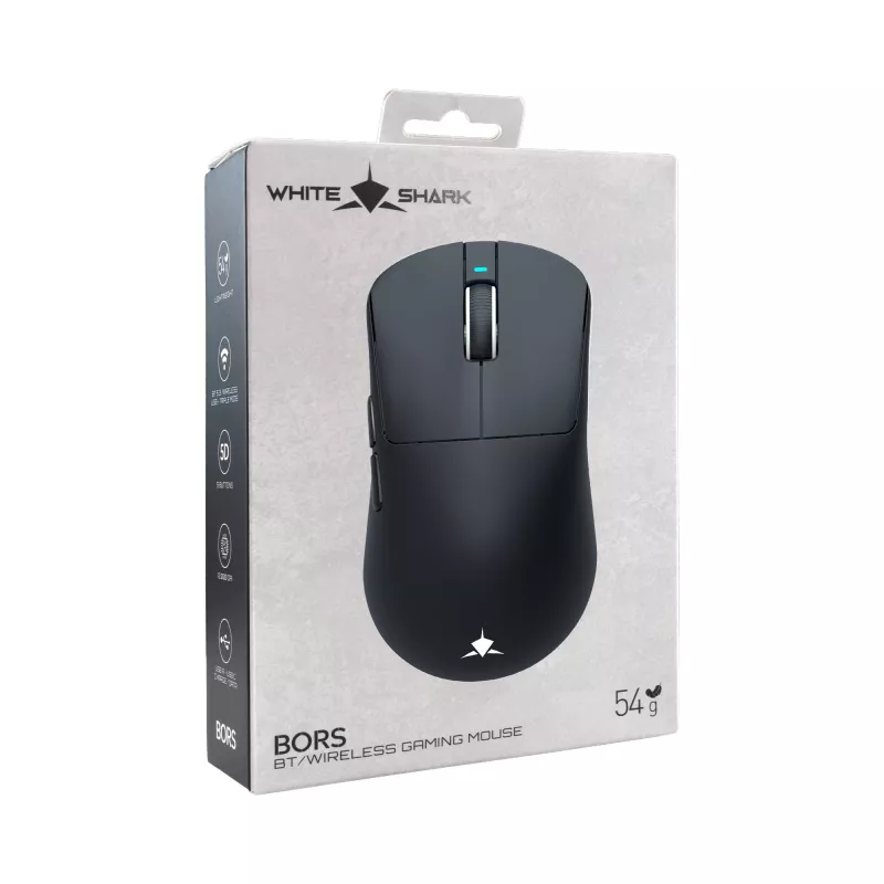 White Shark BORS-B WGM-5021 Mouse da gaming wireless, 12000 DPI, 2.4GHz, RGB, nero