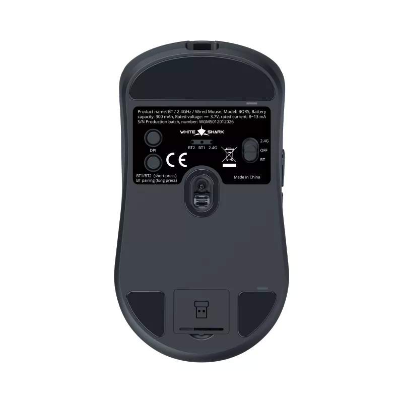 White Shark BORS-B WGM-5021 Mouse da gaming wireless, 12000 DPI, 2.4GHz, RGB, nero