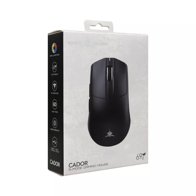 White Shark CADOR-B WGM-5020 mouse da gaming RGB con filo, nero