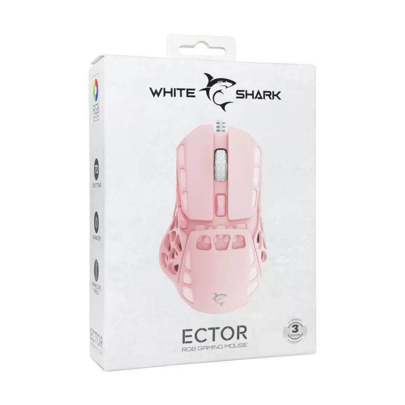 White Shark ECTOR-P GM-5016 mouse da gaming con filo, 6400 DPI, rosa