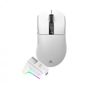 White Shark GAWAIN-W mouse gaming wireless – 12000 DPI, batteria 500 mAh, 56 g, bianco