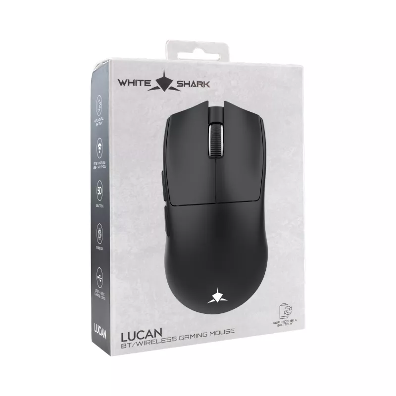 White Shark LUCAN-B WGM-5022 mouse gaming wireless, 12000 DPI, a tre modalità, ricaricabile, bianco