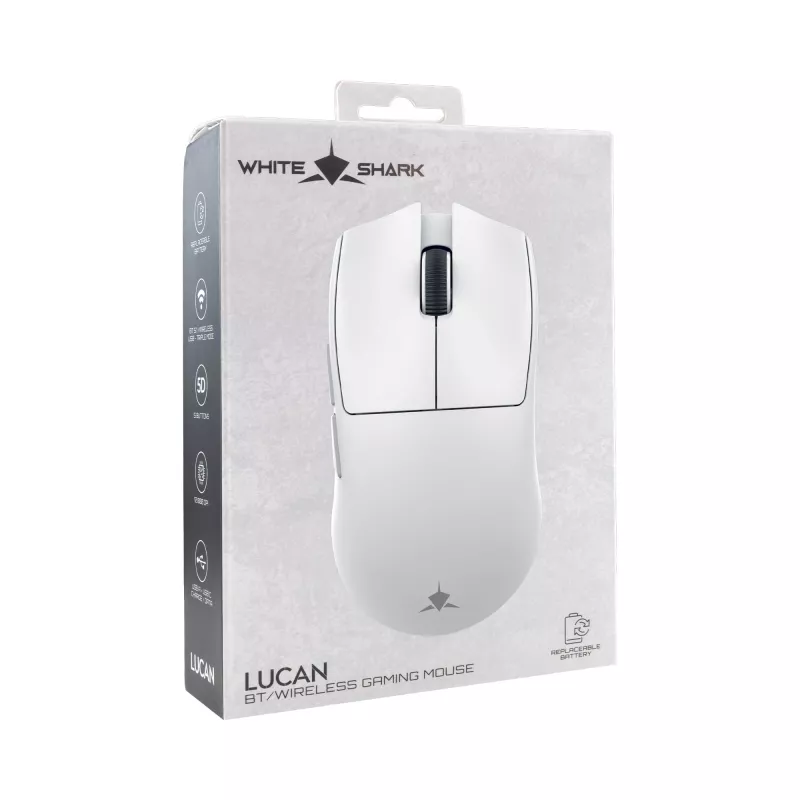 White Shark LUCAN-W WGM-5022 12000 DPI Mouse da gaming wireless, bianco
