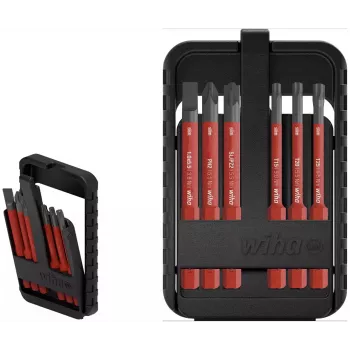 Wiha slimBit electric 45804 set di bit per cacciaviti VDE isolati, 6 pezzi, taglio, Phillips, Pozidriv, TORX, 75 mm
