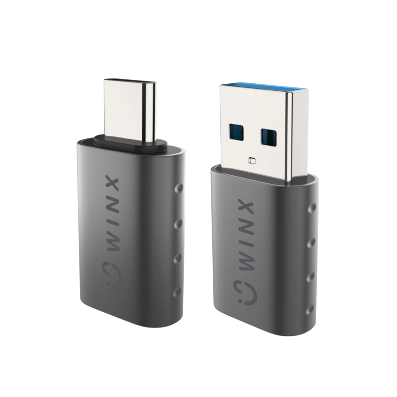 WINX LINK Combinazione di adattatori Type-C e USB semplice – connettore maschio USB-C su connettore femmina USB-A e connettore maschio USB-A su connettore femmina USB-C, USB 2.0, 480 Mbit/s, grigio spazio
