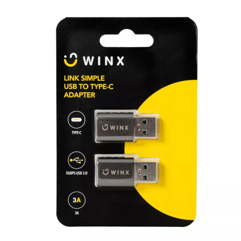 WINX LINK Simple Adattatore da USB a Type-C doppio (USB-A maschio a USB-C femmina, 5Gbit/s, 15W, Space Grey, confezione da 2)