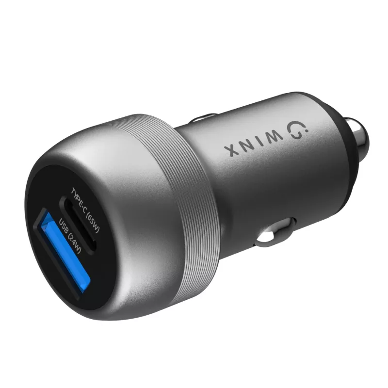 WINX POWER Fast caricabatterie da auto 89W - USB-C PD 67W + USB-A QC 18W, nero