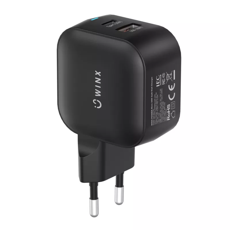 WINX POWER More Alimentatore GaN 35W - doppio USB-C e USB-A, PD 3.0 PPS, bianco