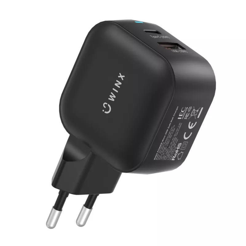 WINX POWER More Alimentatore GaN 35W - doppio USB-C e USB-A, PD 3.0 PPS, bianco