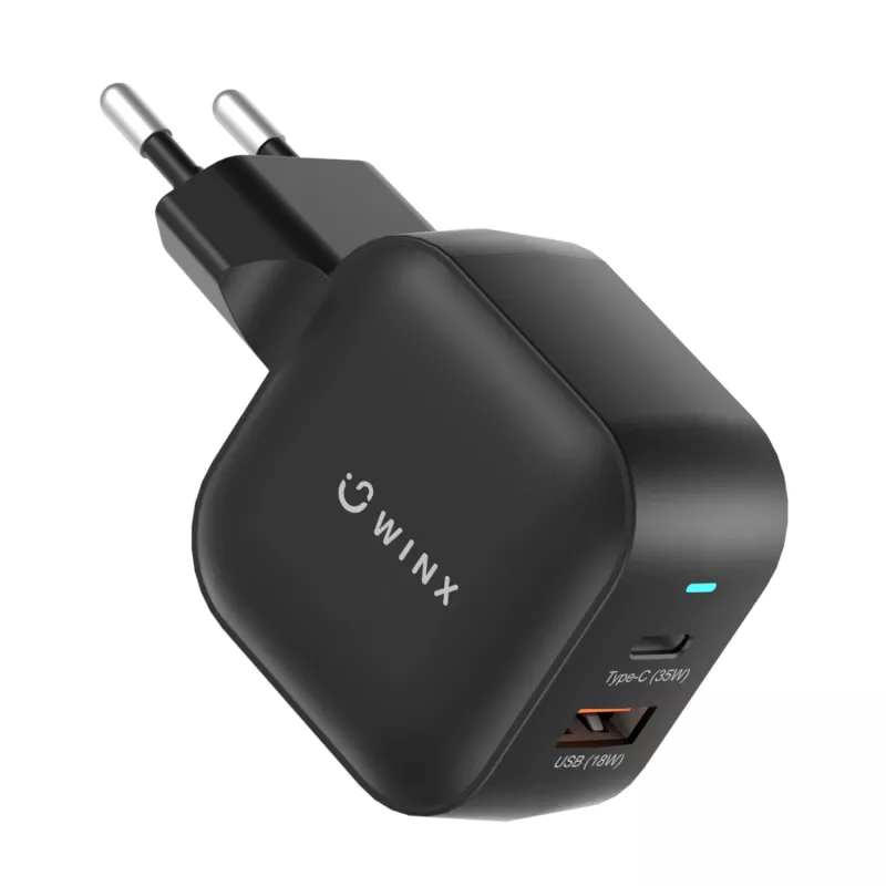WINX POWER More Alimentatore GaN 35W - doppio USB-C e USB-A, PD 3.0 PPS, bianco
