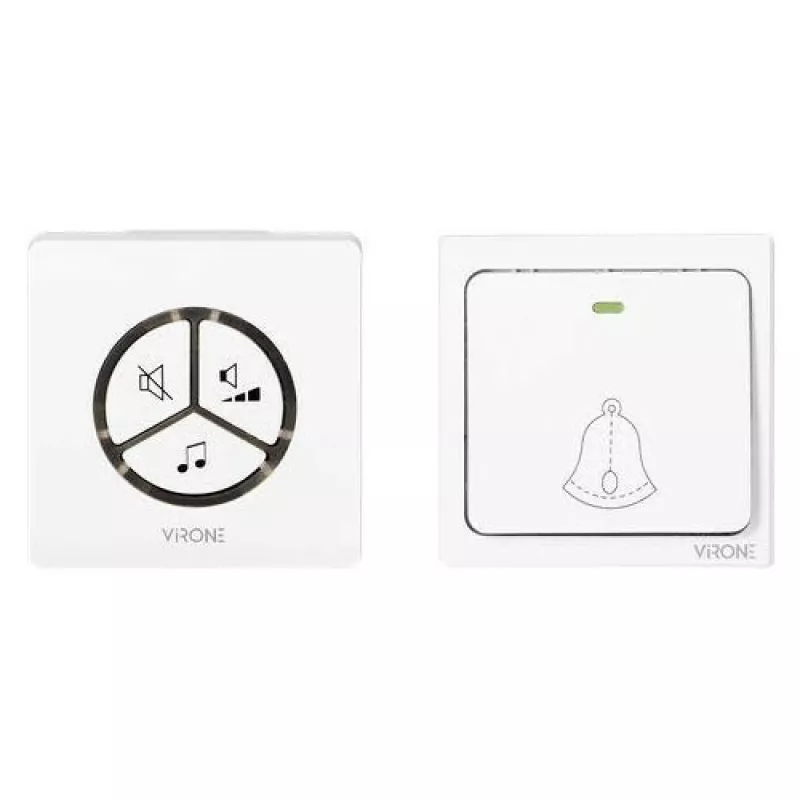 Campanello senza fili VIRONE DB-3 con pulsante senza batteria, trasmettitore autoapprendente, 80 m