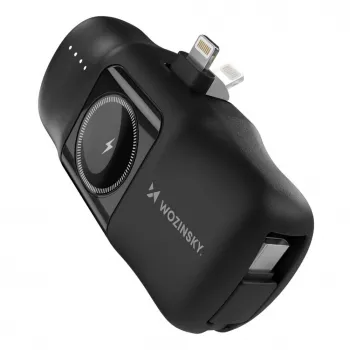 Wozinsky WF16-YLS Mini Power Bank 5000mAh 15W con cavo USB-C integrato e caricabatterie Apple Watch - Nero